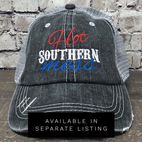 "Hot Southern Mess" Embroidered & Distressed Cap - Picture 5 of 8